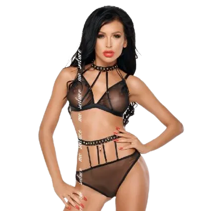 Me-Seduce – Dotty Two-Piece Lingerie Set | Black | Size L/XL