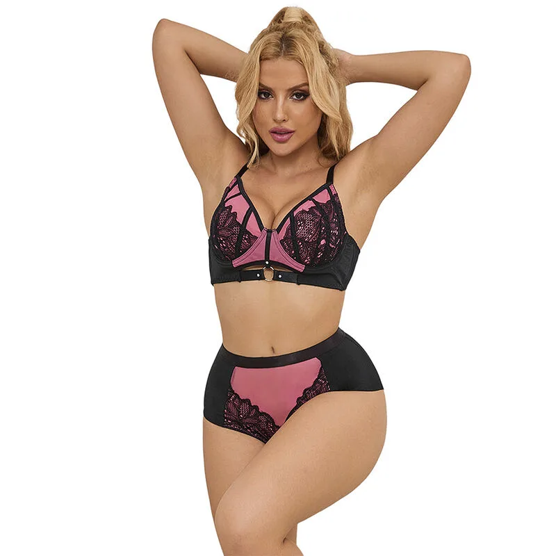 Subblime 955588 Pink Patent Leather & Mesh Zipper Bra Set – Size L/XL