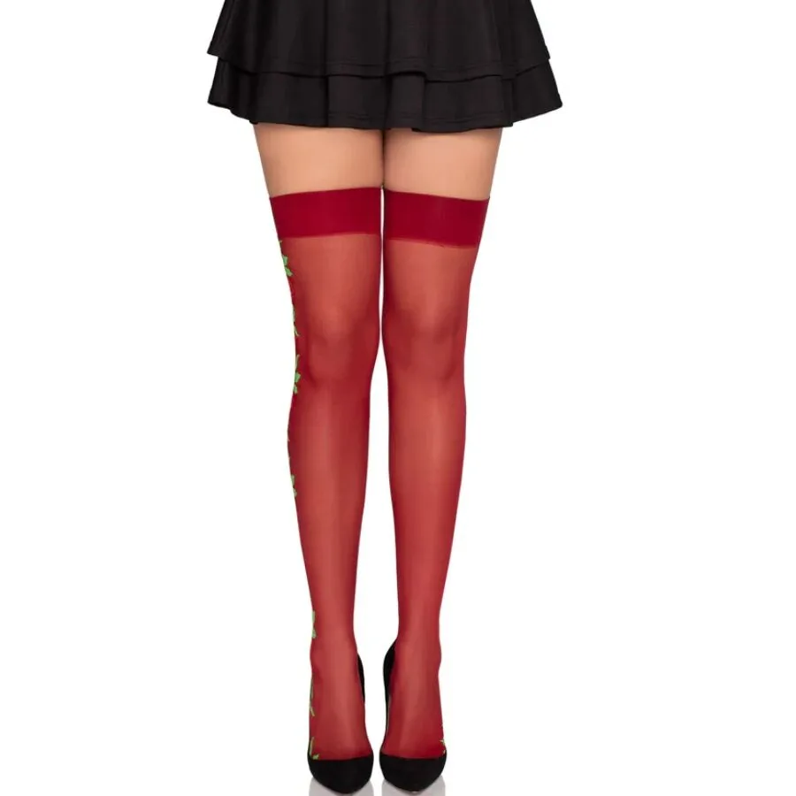 Leg Avenue 1957 Strumpebälte med Strumpor och Röd Blomsterbrodyr – One Size