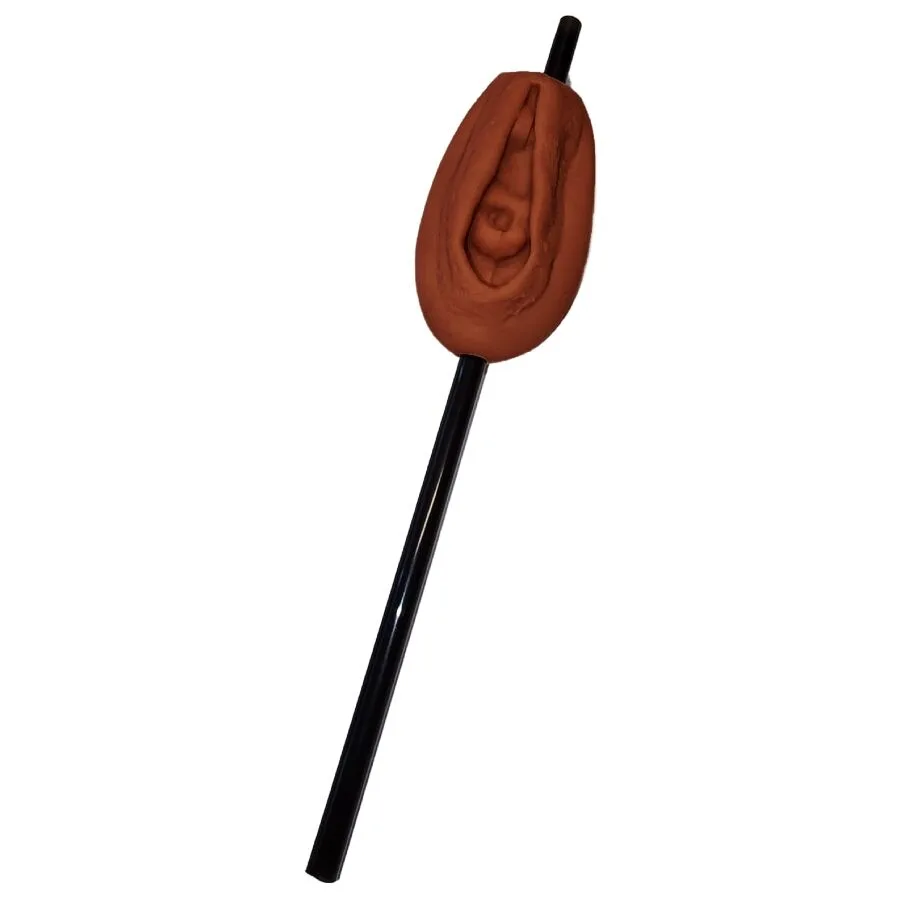 Diablo Picante - Novelty Drickssugrör med Vulvaform – Mörk Ton