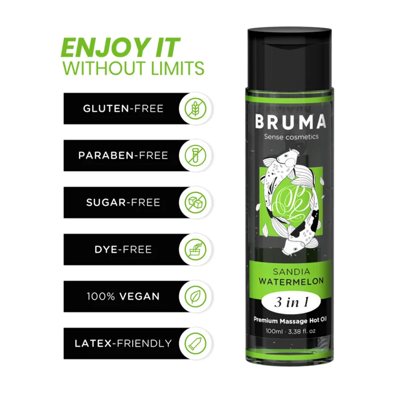 Bruma - Premium 3-i-1 Värmande Massageolja med Vattenmelonsmak - 100 ml