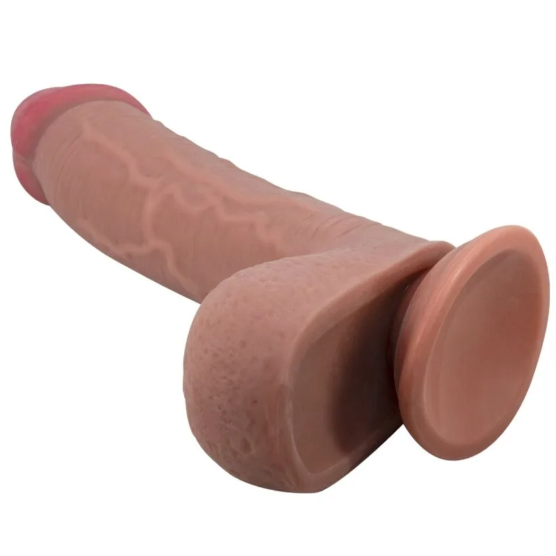 Pretty Love Sliding Skin Series Realistic Dildo with Articulating Outer Sleeve, Suction Cup Base, Brown, 23.4 cm