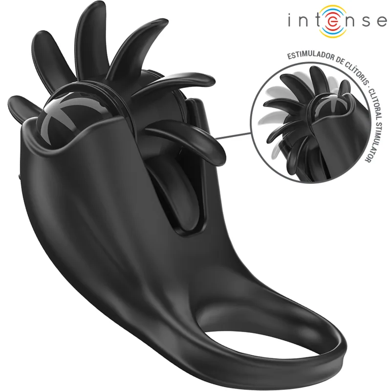 Intense - Mabel Vibrating Penis Ring with 10 Vibration Modes and Clitoral Stimulator – Black