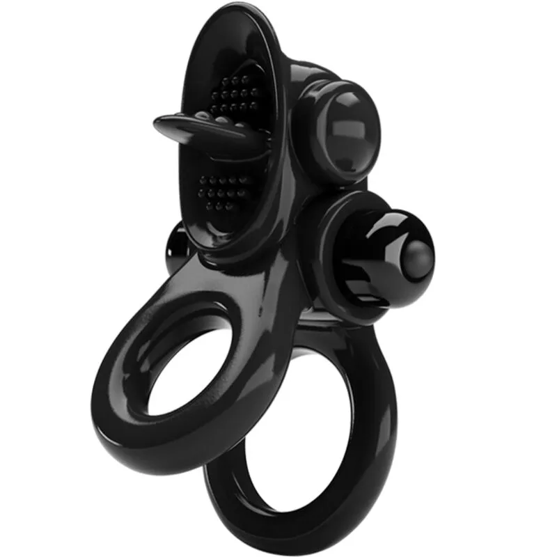 Pretty Love - Passionate Ring Dubbelvibrerande Penisring med Klitorisstimulator, Svart