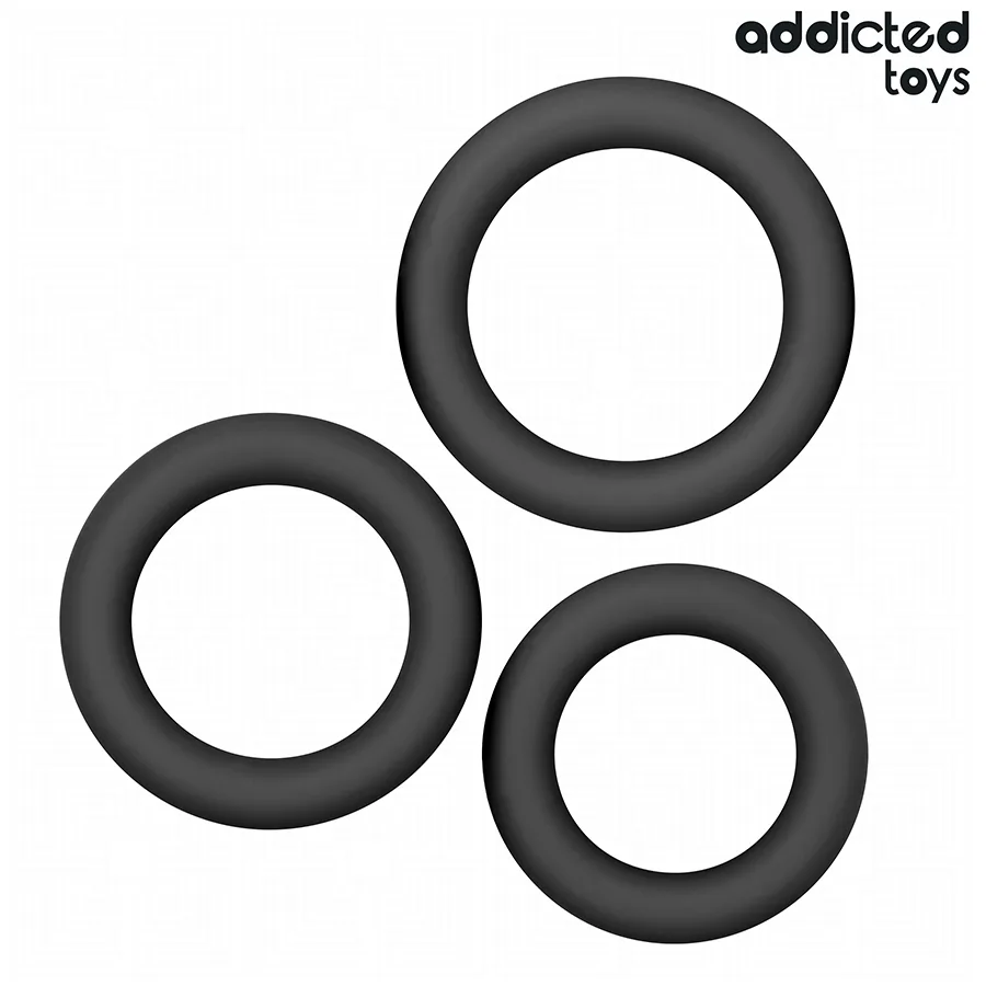 Addicted Toys – Silikonpenisringsset, Modell 1 (3-delad samling i flera storlekar)