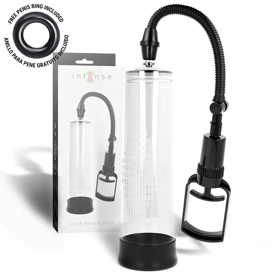 Intense Transparent Penis Pump 01 med tryckmätare och bonus erektionsring