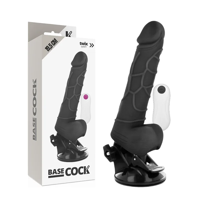 Basecock Realistic Vibrating Dildo with Testicular Detail & Remote Control – Black, 19.5 cm x 4 cm
