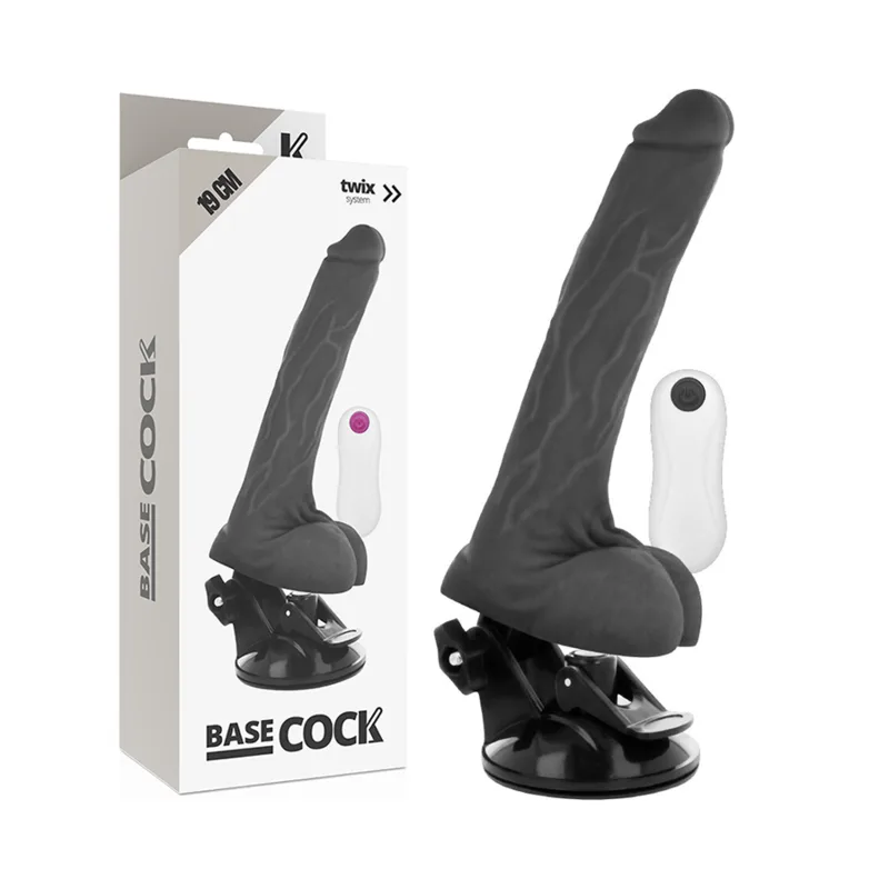Basecock Realistic Vibrating Dildo with Remote Control – Black, 19 cm x 4 cm