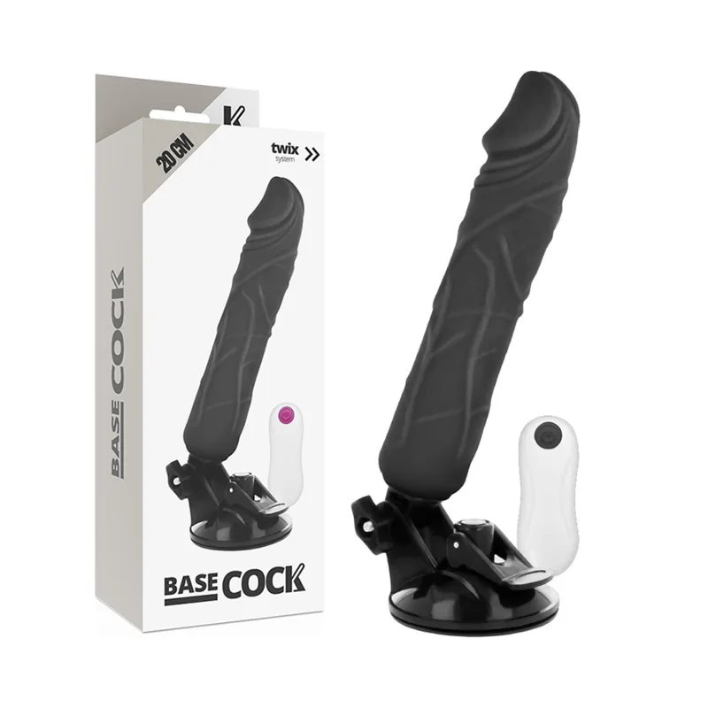Basecock Realistic Vibrating Dildo with Remote Control – Black, 20 cm x 4 cm