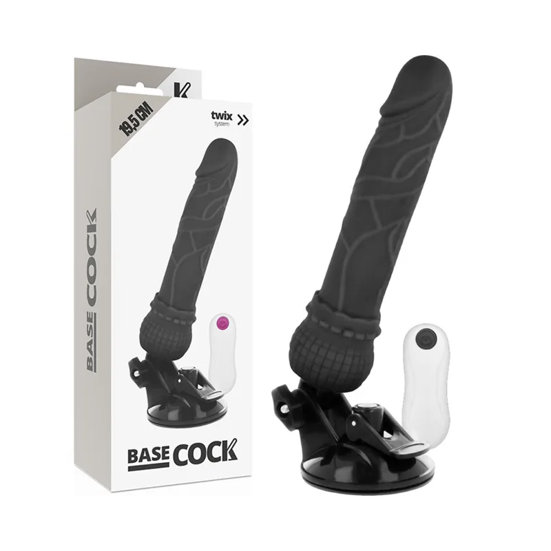 Basecock Realistic Vibrating Dildo with Wired Remote Control – Black, 19.5 cm x 4 cm