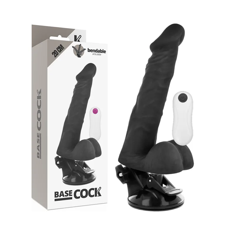 Basecock Realistic Articulating Remote Control Vibrating Dildo – Black – 20 cm x 4.5 cm