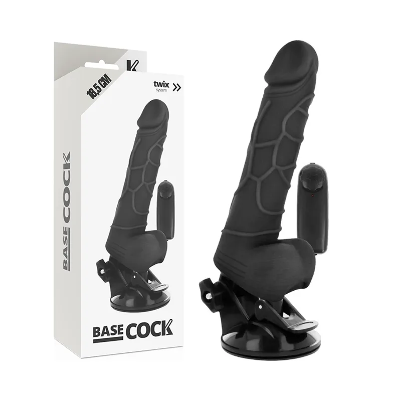 Basecock Realistic Vibrating Dildo with Wired Remote Control – Black – 18.5 cm x 4 cm