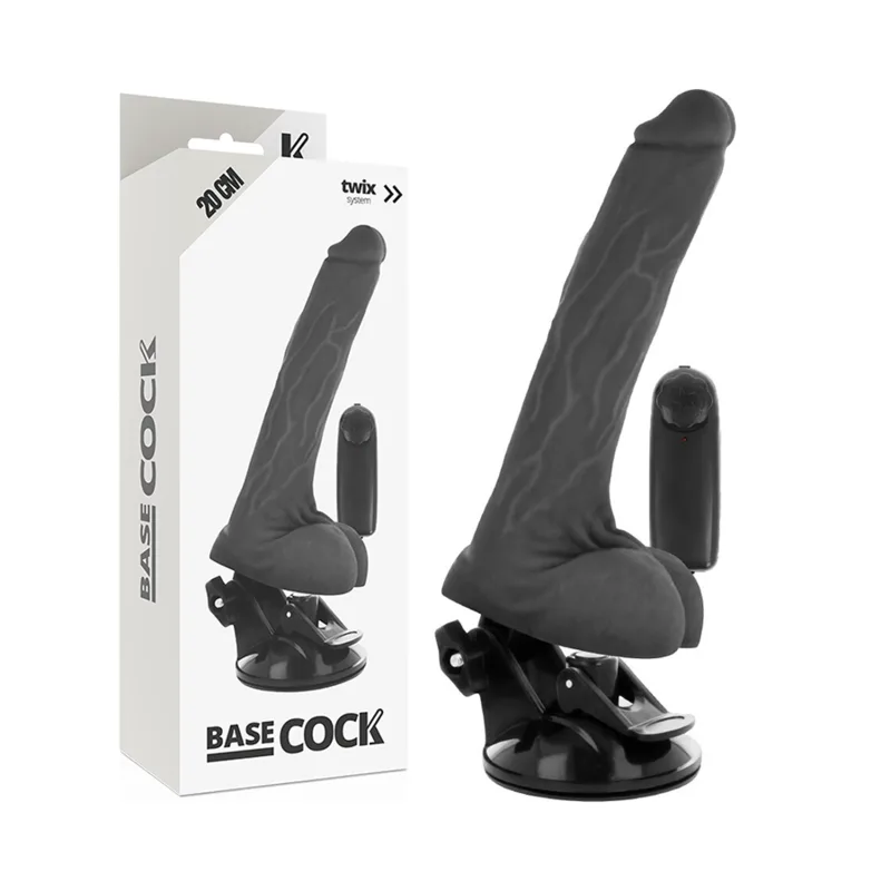 Basecock Realistic Black Vibrating Dildo with Testicles – Remote Control | 20 cm x 4 cm