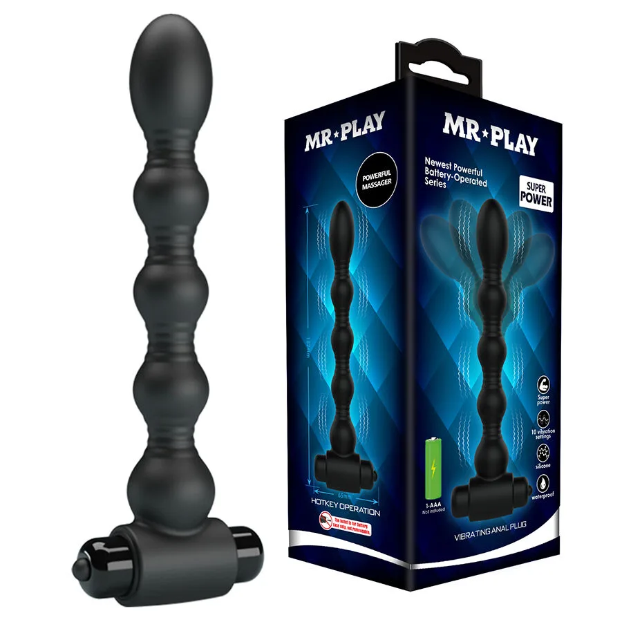Mr Play - Vibrating Beaded Anal Plug Massager with 10 Vibration Functions