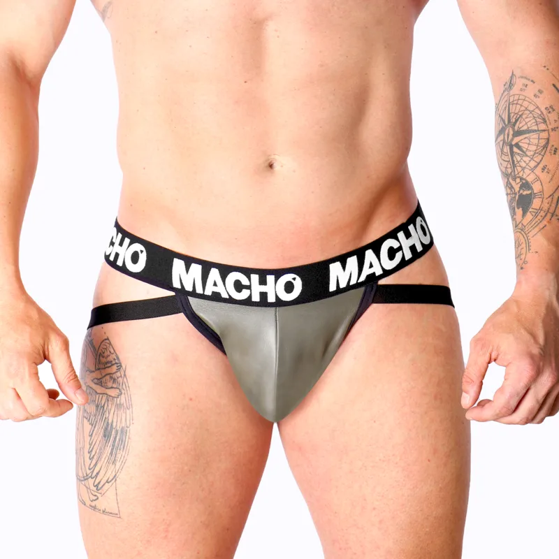 Macho MX27GR Faux Leather Jockstrap – Gray Beige | Size XL