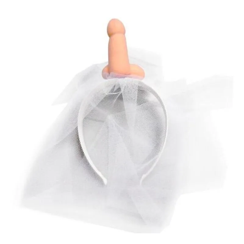 Diablo Picante - Vitt Bröllopssluöja Pannband med Novelty Penistopp