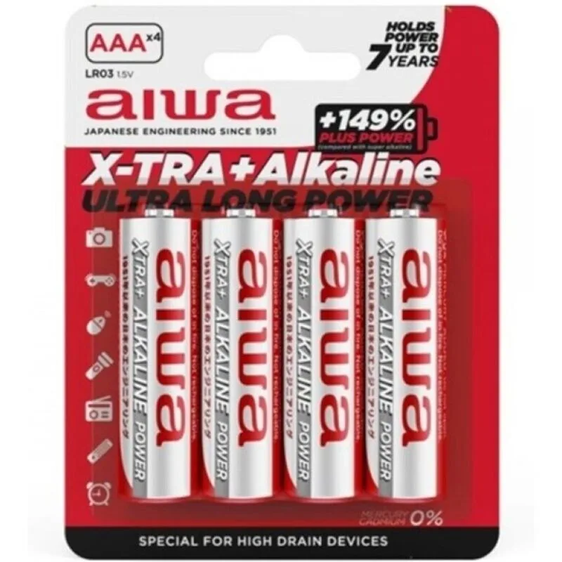 Aiwa X-tra Alkaline AAA-batterier LR03 – Förpackning med 4