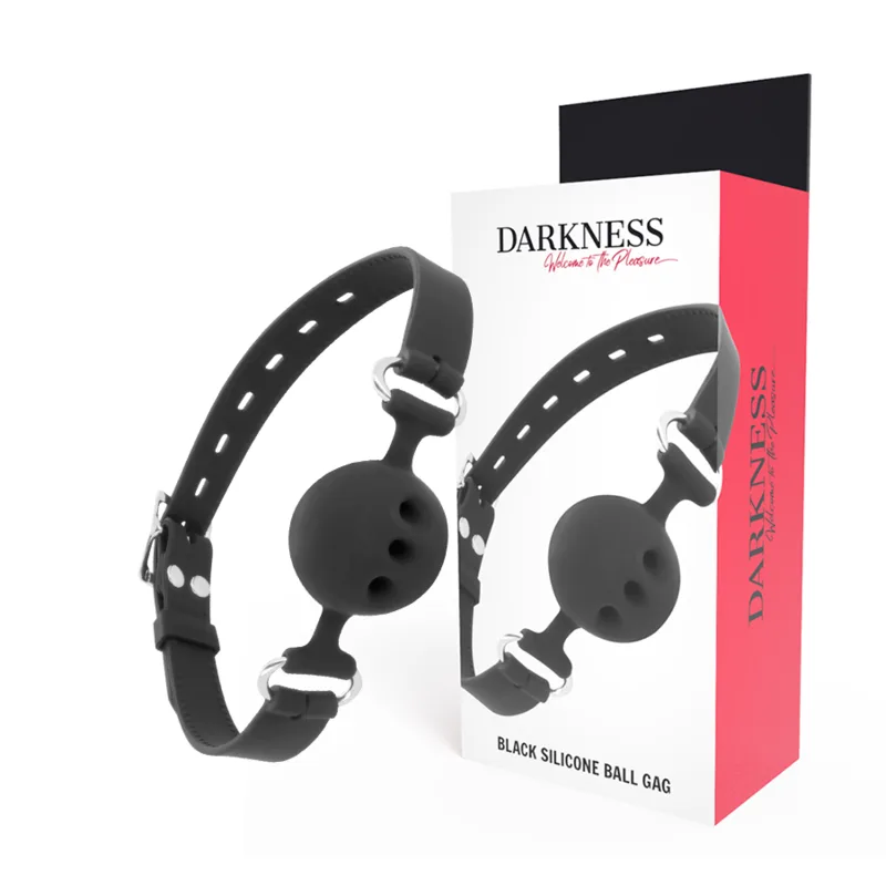 Darkness - Black Breathable Silicone Ball Gag with Adjustable Leather Straps