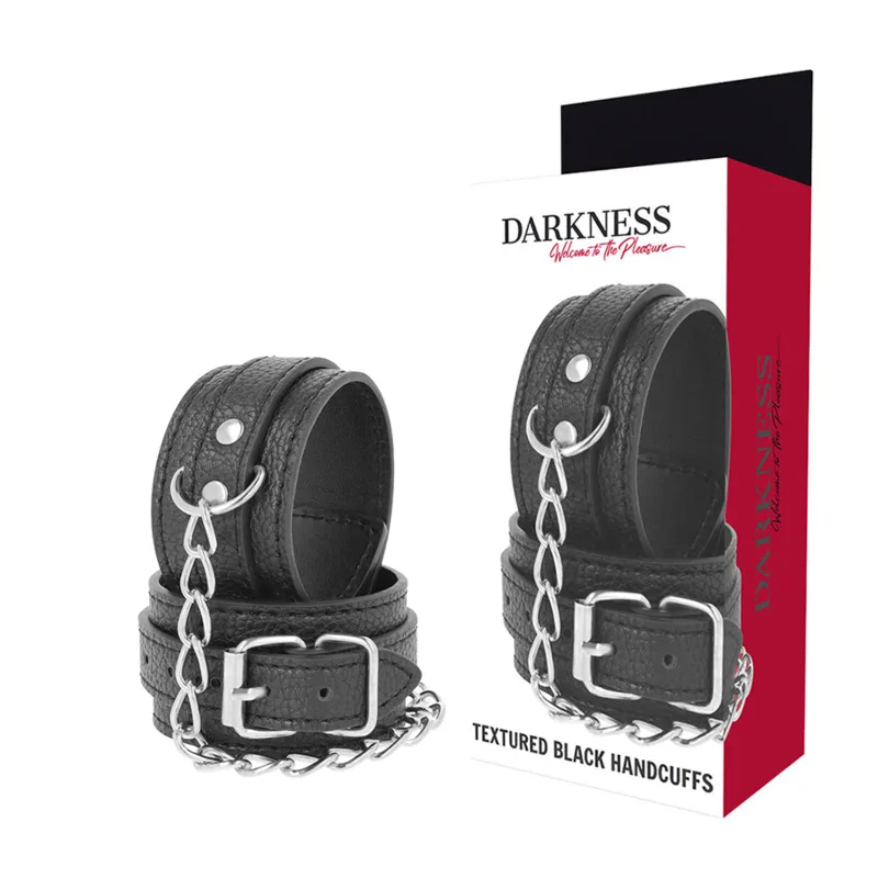 Darkness Collection – Black Textured Faux Leather Adjustable Wrist Restraint Cuffs