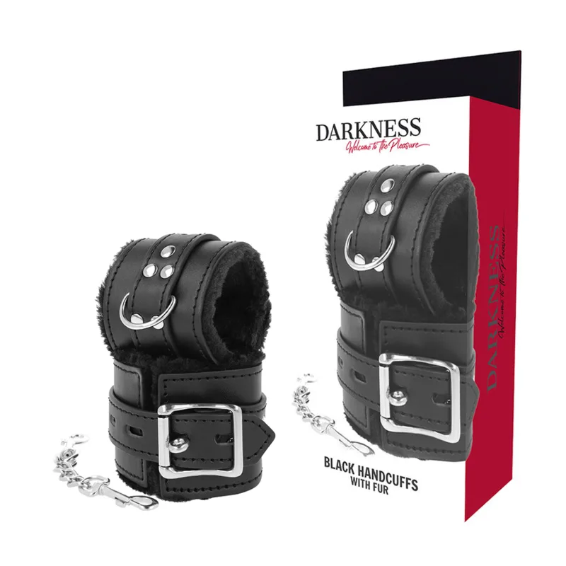 Darkness - Black Faux Fur Lined BDSM Restraint Handcuffs