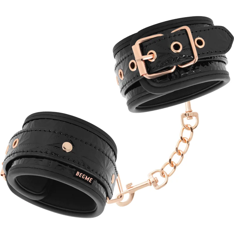 Begme Black Edition Premium Restraint Handcuffs with Neoprene Lining – Vegan Leather & Nickel-Free Metal
