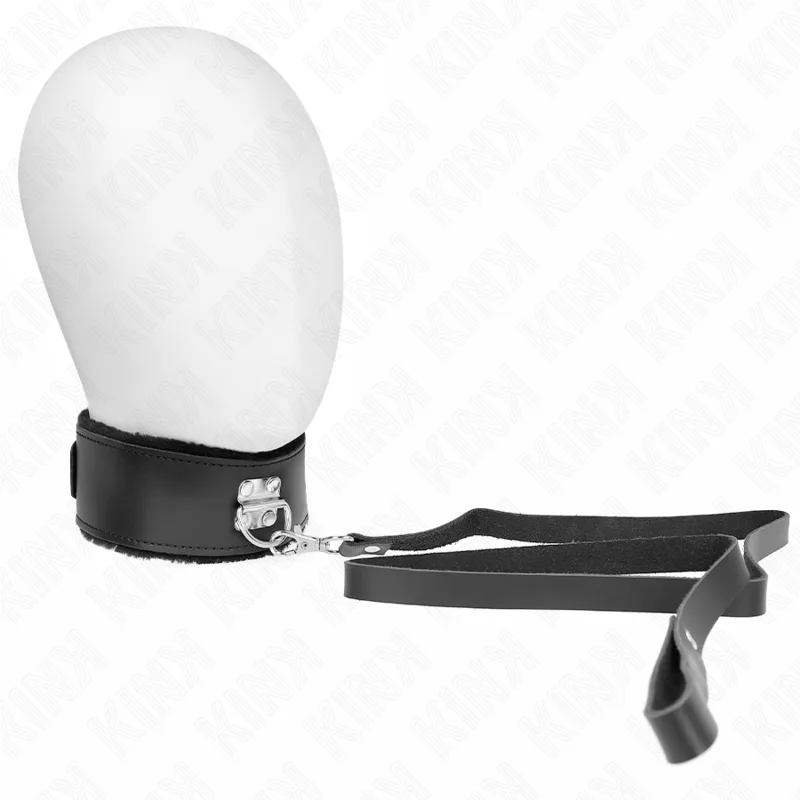 Kink - Läderhalsbandshalsband med 116 CM bältesrem | Justerbart 40–48 CM | 6 CM bredd | Svart
