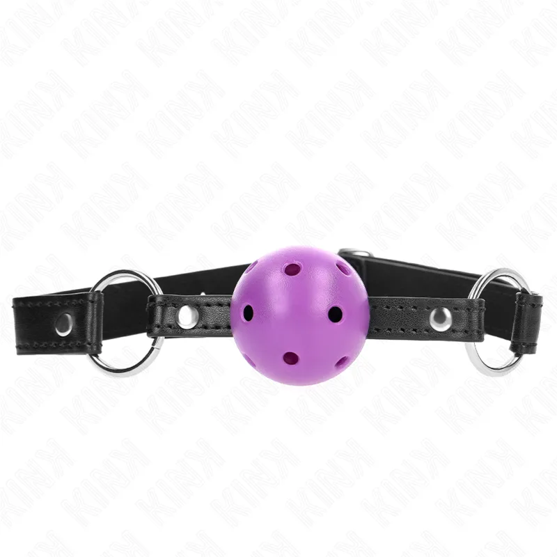 Kink Hollow Hard Purple Ball Gag med rem – 4,5 cm boll, 63,5 x 2 cm rem