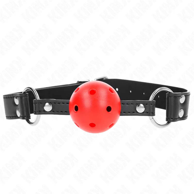 Kink Breathable Ball Gag med dubbelnitat läderrem – 4 cm boll, justerbar 42–58 cm