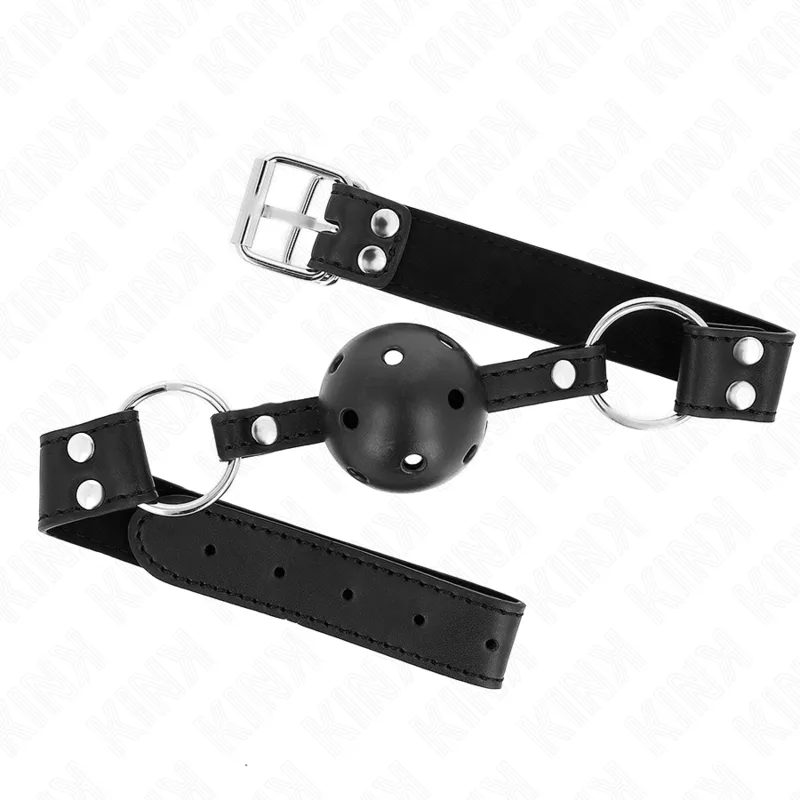 Kink Andningsbar Munkavle med Dubbelnit-rem – 4 cm Boll, Justerbar Svart Läderliknande Rem