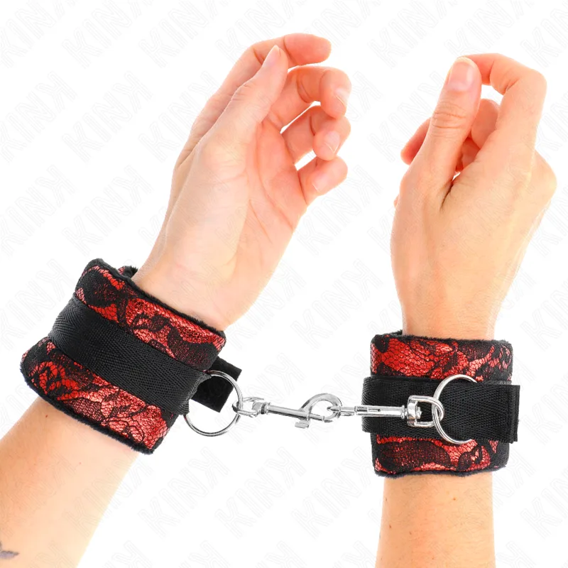 Kink Korta Sammet Handledsrestriktioner med Nylonbindning - Röd & Svart, 23 x 6,5 cm
