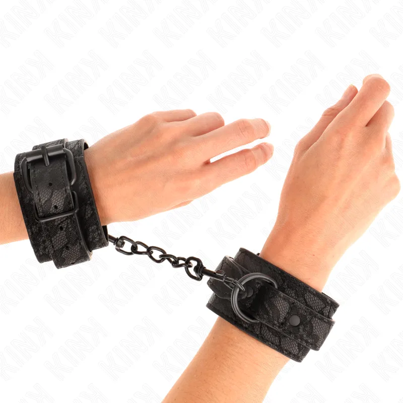 Kink Dark Lace Wrist Restraint Cuffs – Adjustable Black, 19–26 cm