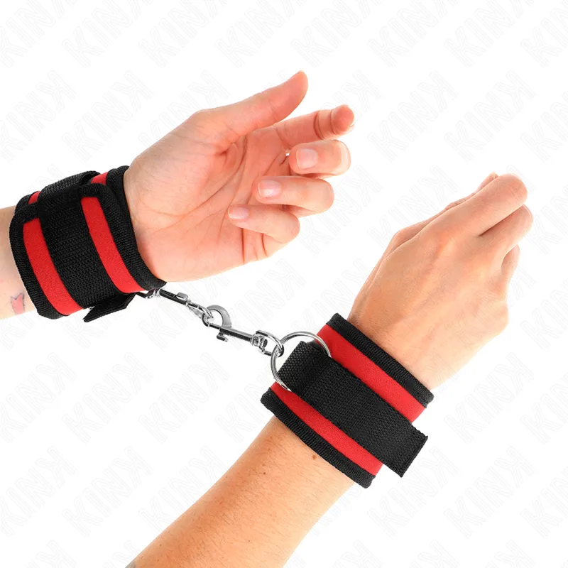 Kink Nylon Bind Hook & Loop Justerbara Handledsrestriktioner – Röd & Svart, Modell 2 (18–35 cm x 6 cm)