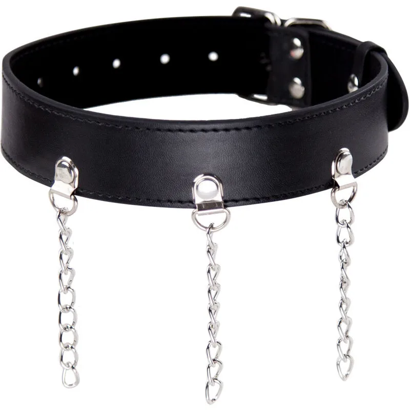 Ohmama Fetish - Adjustable Faux Leather Necklace with Metal Rings