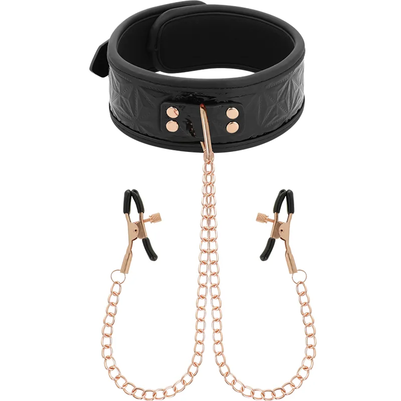 Begme Black Edition Neoprenstoppad Halsband med Bröstvårtsklämmor och Kedja