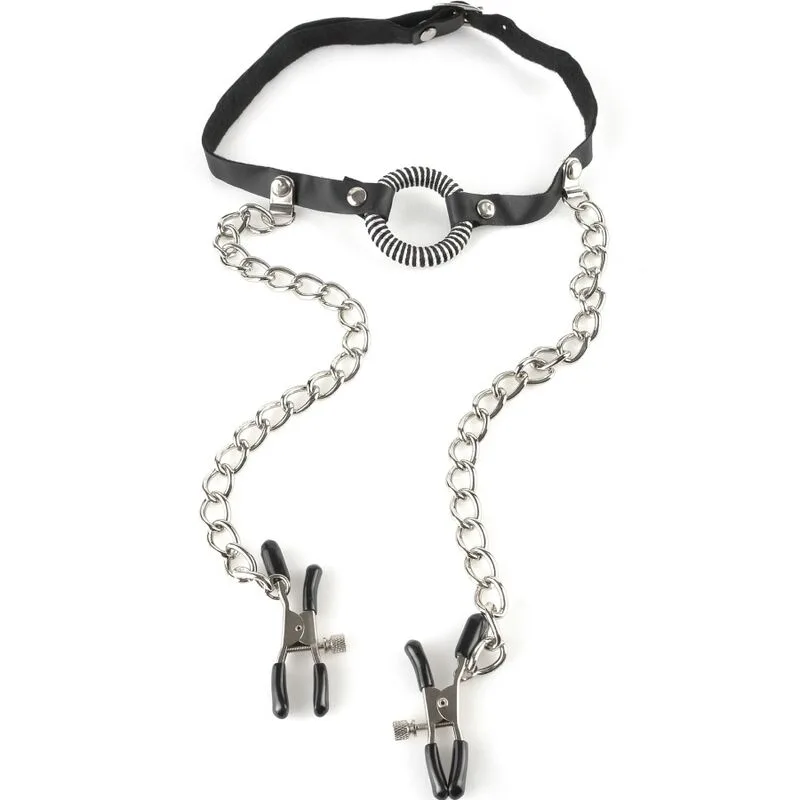 Fetish Fantasy Series - O-Ring Gag with Nipple Clamps