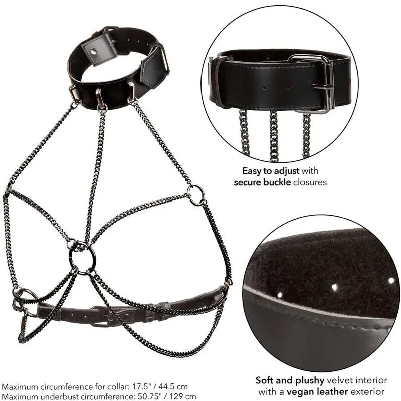 CalExotics Euphoria Plus Size Multi-Chain Collar Harness – Vegan Leather & Velvet Body Harness