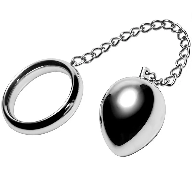 Metal Hard - Penisring i rostfritt stål 40mm med kedja och metallboll för analstimulering
