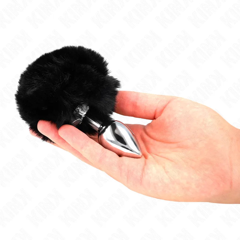 Kink - Analplug i rostfritt stål 7 x 3 cm med svart konstpäls kaninsvans 8 cm