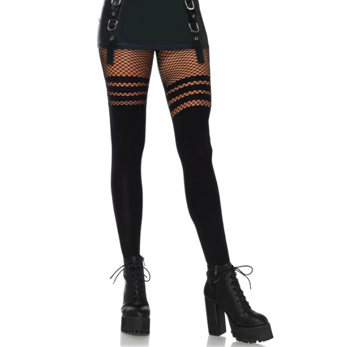 Leg Avenue - Pantyhose With Fishnet Stripe Thigh Accent
