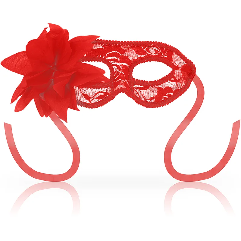 Ohmama – Veneziansk Spetsmask med Röd Blomma för Par & Maskeradfester