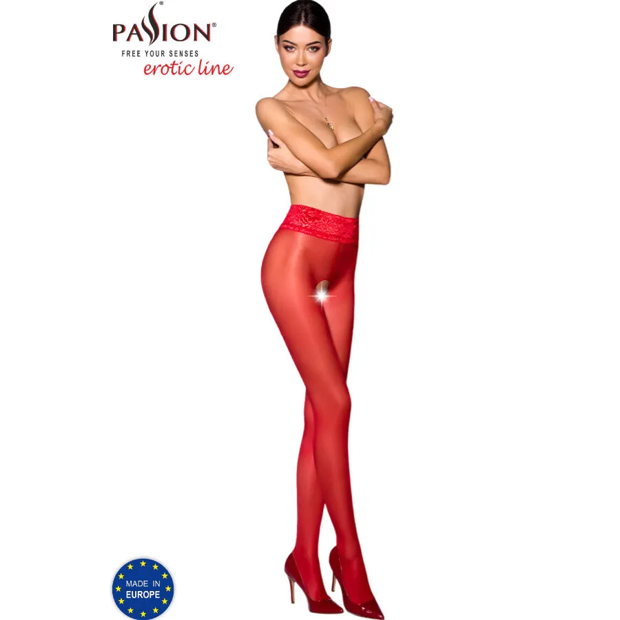 Passion - Tiopen 008 Röda Strumpbyxor med Öppen Gren | 3/4 Längd | 30 Den