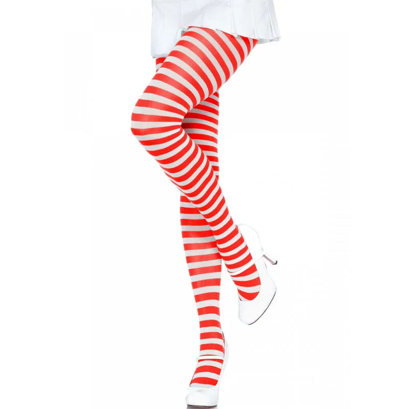 Leg Avenue - White & Red Striped Tights