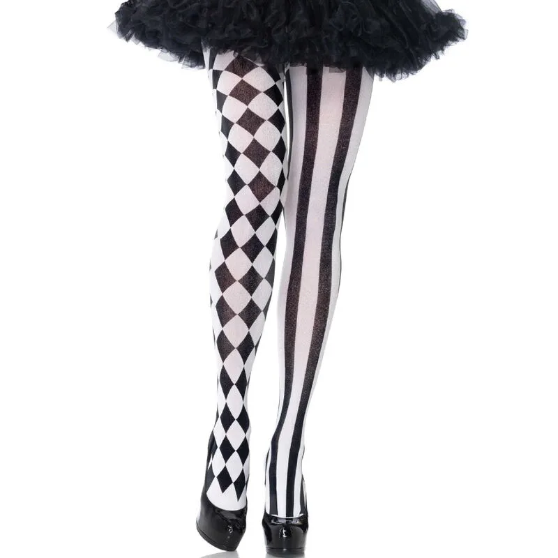 Leg Avenue - Black & White Harlequin Diamond-Pattern Tights