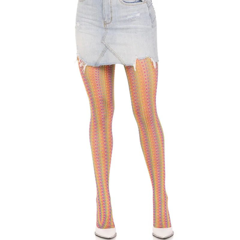 Leg Avenue - Multicolor Rainbow Crochet Fishnet Stockings