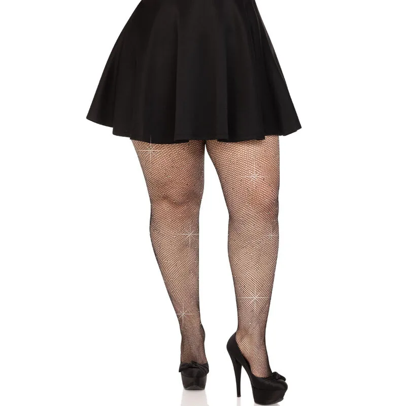 Leg Avenue - Kristalliserade Mesh Strass Strumpor Svart Plus Size