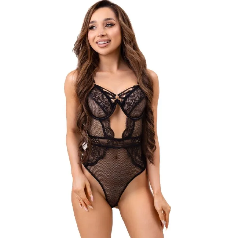 Livco Corsetti Fashion - Paula LC 20209 Spetsdekorerad Body i Svart – Storlek S/M