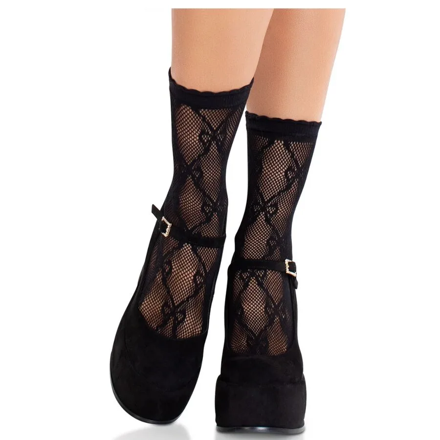 Leg Avenue - Black Lace Bow Anklet Socks