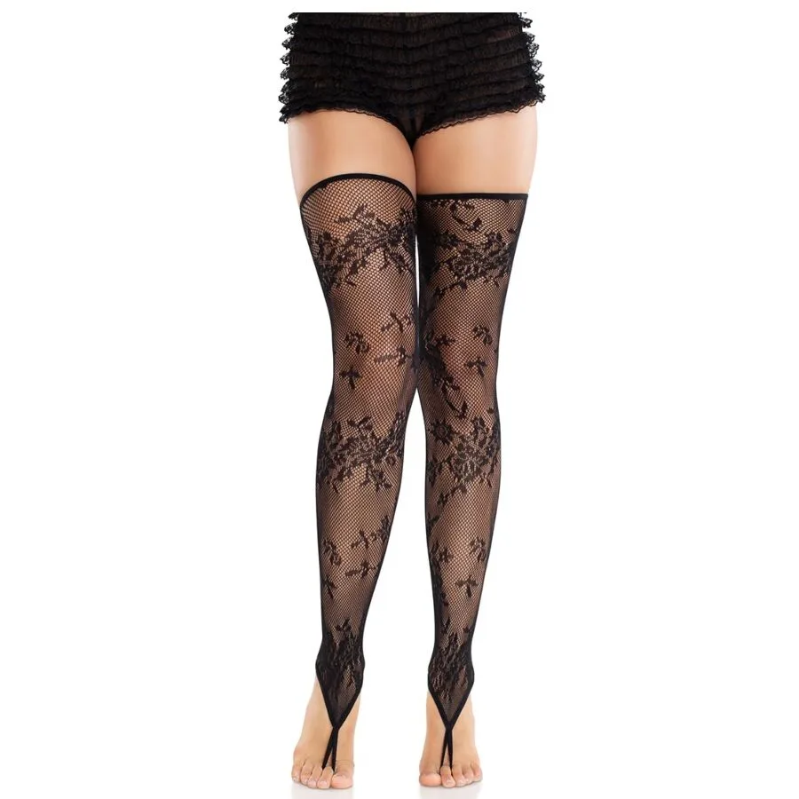 Leg Avenue - Floral Lace Footless Thigh-High Stockings | Black