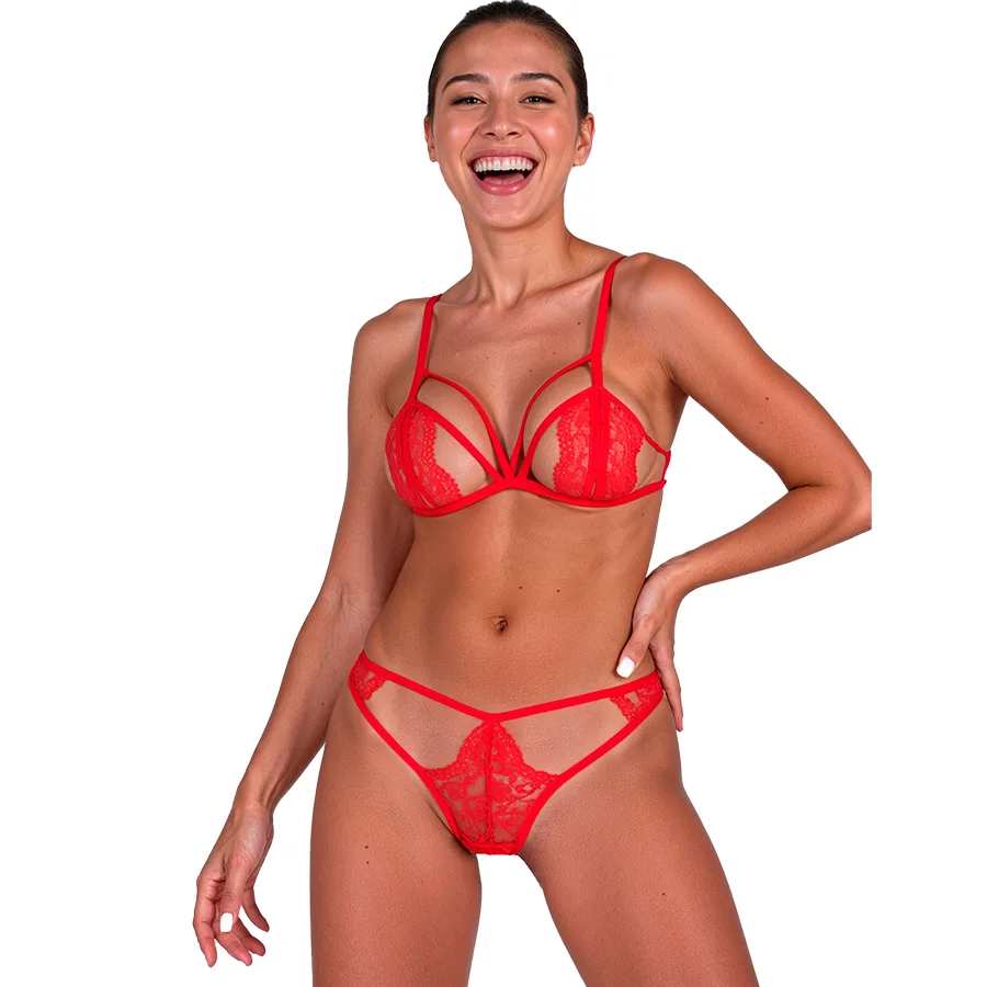 Passion Anuvera Lace Bra & Thong Set – Fire Brick | Size S/M